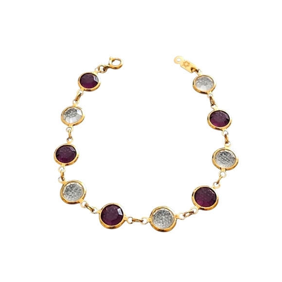 Vintage Swarovski Edelweiss Clear And Purple Crystal Bezel Set Gold Bracelet - Picture 1 of 5